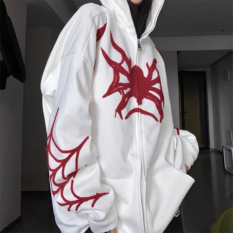 Sonicelife Embroidery Punk Spider Zip Up Hoodie