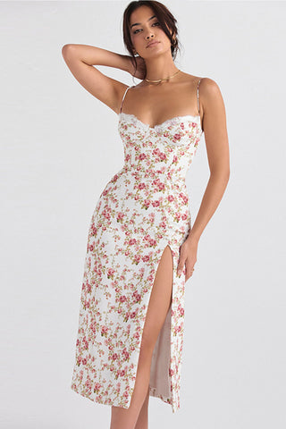 Sonicelife Floral Print Lace Split Cami Dress