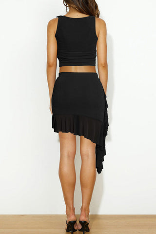 Sonicelife-Floral Ribbon Tank Top Ruffle Skirt Suits