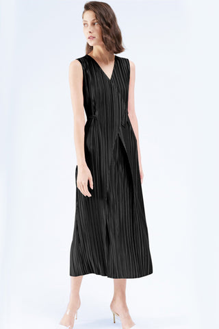 Sonicelife Fully Pleated Glossy Tie-Strap Dress