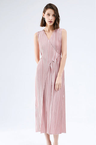 Sonicelife Fully Pleated Glossy Tie-Strap Dress