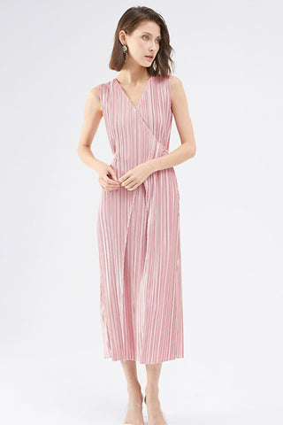 Sonicelife Fully Pleated Glossy Tie-Strap Dress