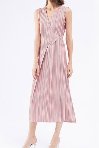 Sonicelife Fully Pleated Glossy Tie-Strap Dress