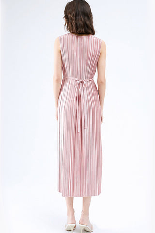 Sonicelife Fully Pleated Glossy Tie-Strap Dress