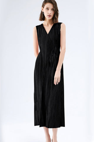 Sonicelife Fully Pleated Glossy Tie-Strap Dress