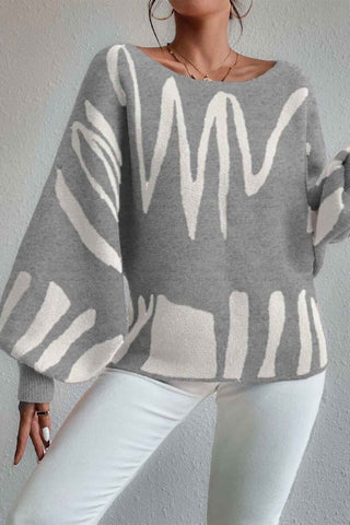 Sonicelife Geometric Lantern Sleeve Knitted Sweater
