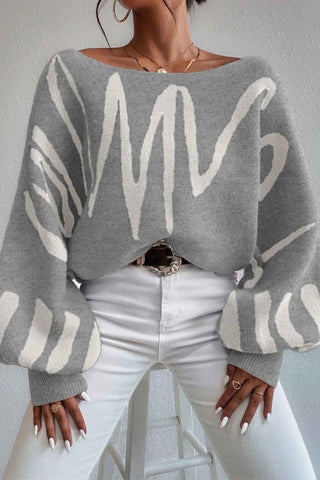 Sonicelife Geometric Lantern Sleeve Knitted Sweater