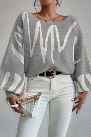 Sonicelife Geometric Lantern Sleeve Knitted Sweater