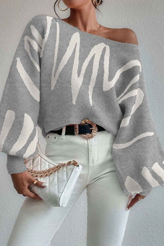 Sonicelife Geometric Lantern Sleeve Knitted Sweater