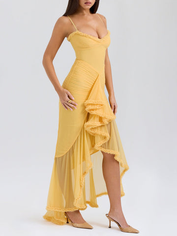 Sonicelife Gabbi Apricot Ruffled Front Dress
