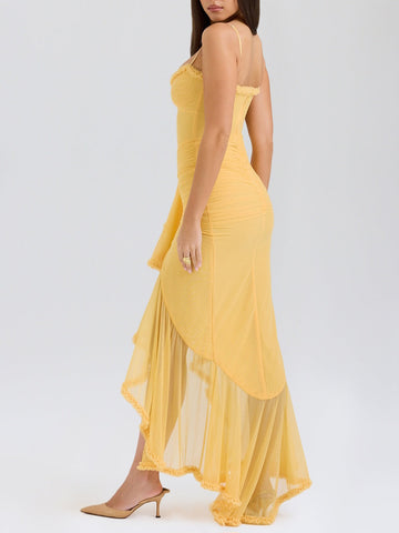 Sonicelife Gabbi Apricot Ruffled Front Dress