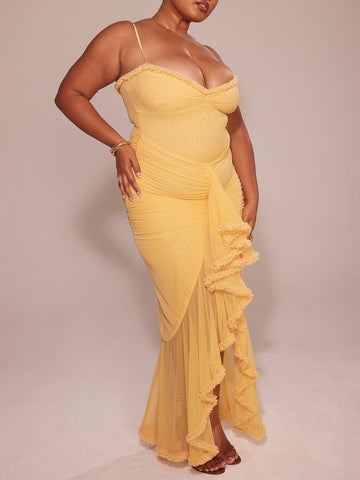 Sonicelife Gabbi Apricot Ruffled Front Dress