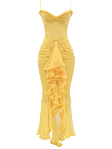 Sonicelife Gabbi Apricot Ruffled Front Dress