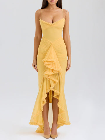 Sonicelife Gabbi Apricot Ruffled Front Dress