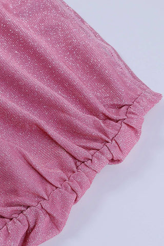 Sonicelife-Glitter Crisscross Strappy Crop Top Ruched Skirt Suits