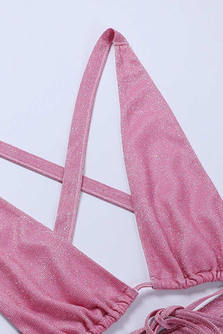 Sonicelife-Glitter Crisscross Strappy Crop Top Ruched Skirt Suits