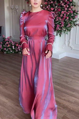 Sonicelife Glitter Glazed Satin Puff Sleeve Midi Dress