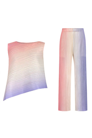 Sonicelife-Gradient Full Pleated Irregular Top & Wide Leg Pants