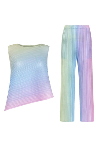 Sonicelife-Gradient Full Pleated Irregular Top & Wide Leg Pants