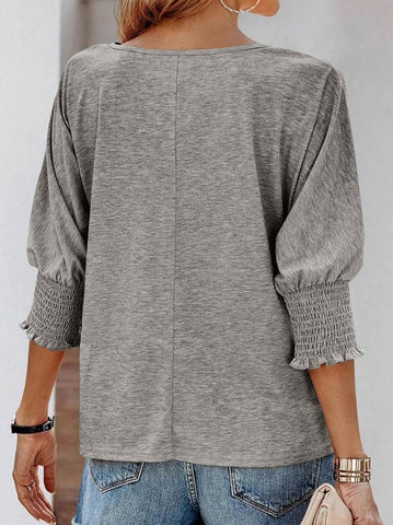 Sonicelife-Simple 3/4 Sleeves Crew Neck Basic Blouse