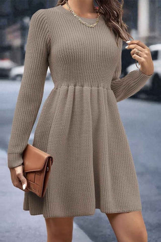 Sonicelife hoco dresses Solid Color Shirring Long Sleeve Knitted Dress