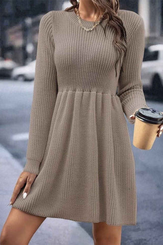 Sonicelife hoco dresses Solid Color Shirring Long Sleeve Knitted Dress