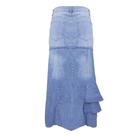 Sonicelife Woman Dress Spring / Summer Wash Vintage Denim Skirt European American Street Casual Irregular High Waist Elegant Long Dress