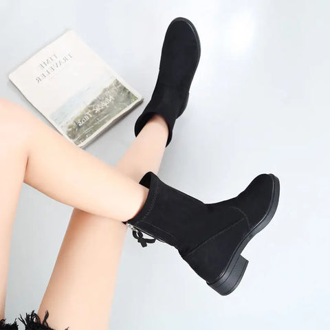 Sonicelife Fashion Ankle Elastic Sock Boots Chunky High Heels Stretch Women Autumn Sexy Booties Pointed Toe Women Pump Size 33-43 678