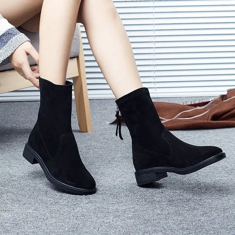 Sonicelife Fashion Ankle Elastic Sock Boots Chunky High Heels Stretch Women Autumn Sexy Booties Pointed Toe Women Pump Size 33-43 678