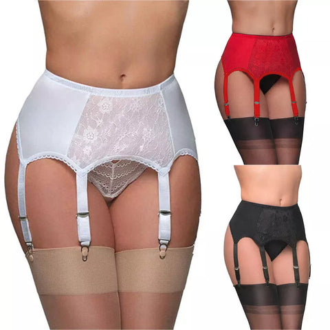 Sonicelife-Women's Vintage High Waist Garter Belt Mesh Suspender Belt 6 Straps Garter Belt for Thong Stocking Plus Size S-XXL