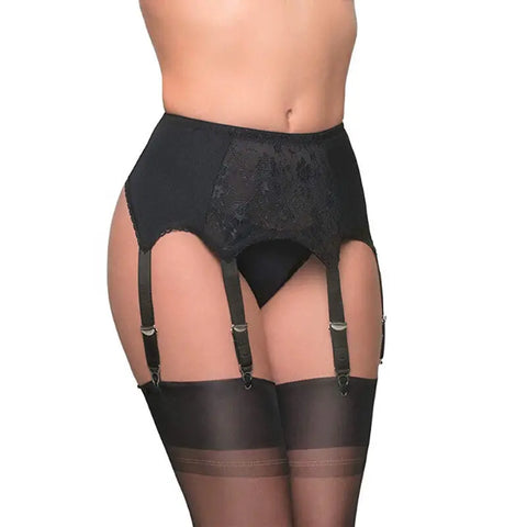 Sonicelife-Women's Vintage High Waist Garter Belt Mesh Suspender Belt 6 Straps Garter Belt for Thong Stocking Plus Size S-XXL