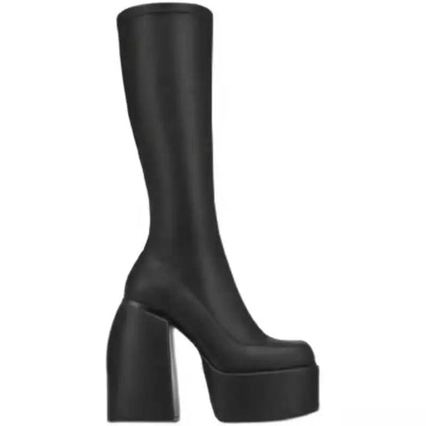 Sonicelife Punk Style Platform Boots Elastic Microfiber Shoes Woman Spice Ankle Boots High Heels Black Thick Platform Long Knee High Boots