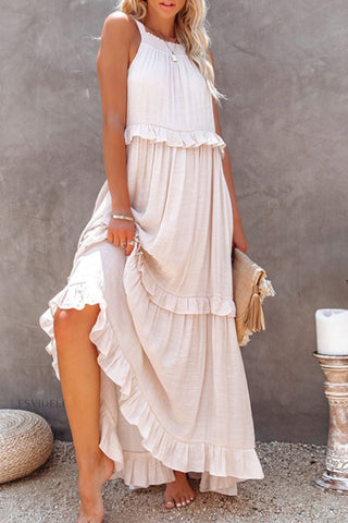 Sonicelife Halter Sleeveless Pleated Tiered Maxi Dress