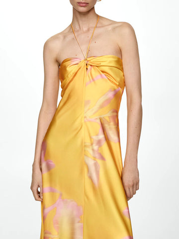 Sonicelife Halterneck Printed Satin Dress
