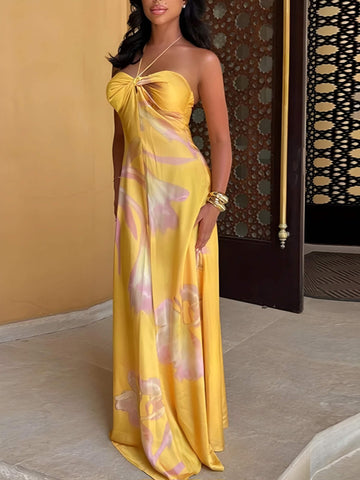 Sonicelife Halterneck Printed Satin Dress
