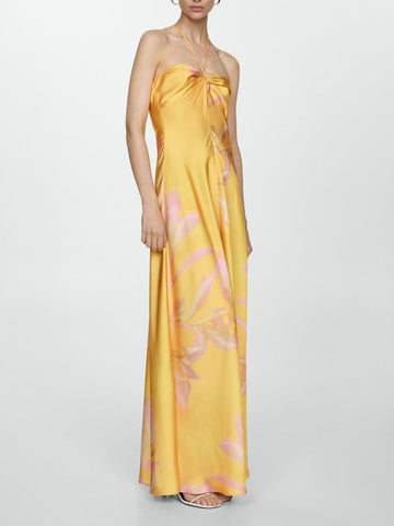 Sonicelife Halterneck Printed Satin Dress