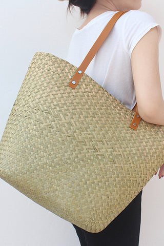 Sonicelife-Handwoven Large Capacity Tote Straw Bag