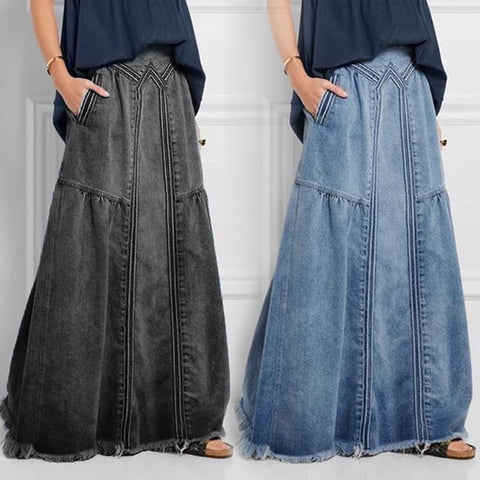 Sonicelife Oversize Fashion Street Skirt 2024 Summer A Line Denim Skirt Women Autumn Sun Skirt Casual Solid High Waist Women's Long Skirt