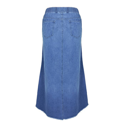 Sonicelife Oversize Fashion Street Skirt 2024 Summer A Line Denim Skirt Women Autumn Sun Skirt Casual Solid High Waist Women's Long Skirt