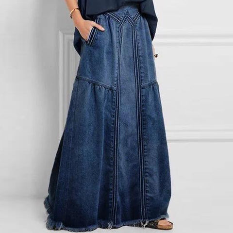Sonicelife Oversize Fashion Street Skirt 2024 Summer A Line Denim Skirt Women Autumn Sun Skirt Casual Solid High Waist Women's Long Skirt