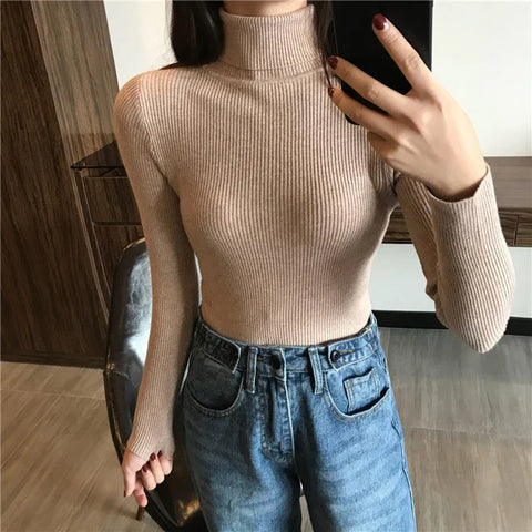 Sonicelife-Womens Sweaters 2024 Winter Tops Turtleneck Sweater Women Pullover Jumper Knitted Sweater Pull Femme Hiver Truien Dames New