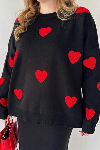 Sonicelife-Heart Graphic Sweater Midi Skirt Knit Suits