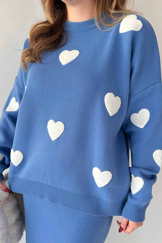 Sonicelife-Heart Graphic Sweater Midi Skirt Knit Suits