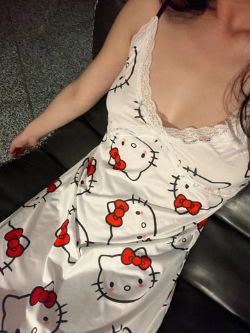 Sonicelife Hello Kitty Side Slits Lace Trim Nightdress
