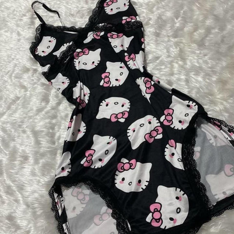 Sonicelife Hello Kitty Side Slits Lace Trim Nightdress