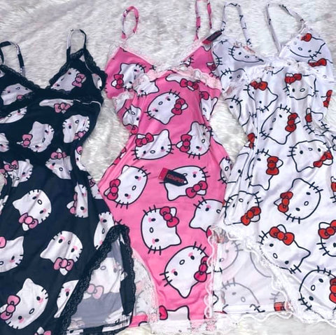 Sonicelife Hello Kitty Side Slits Lace Trim Nightdress