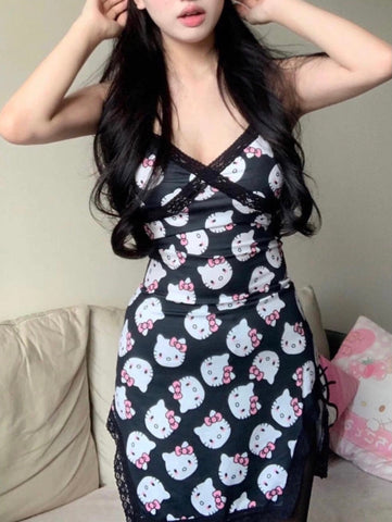 Sonicelife Hello Kitty Side Slits Lace Trim Nightdress