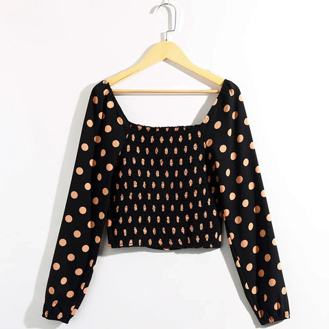 Sonicelife-Blouse Women Fashion Elegant Vintage Polka Dot Blouse Summer Tops For Women 2024 Sweetheart Neck Long Sleeve Blouses Clothes