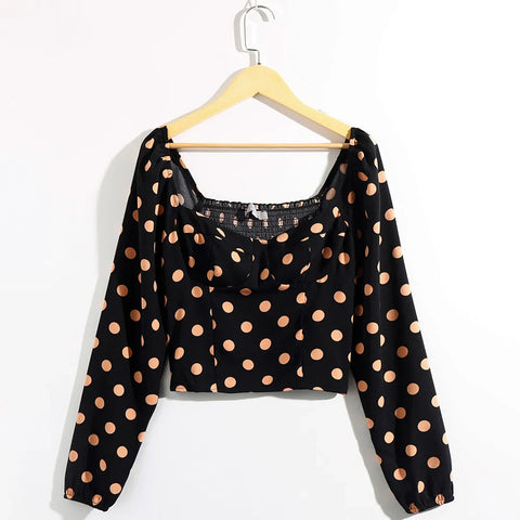 Sonicelife-Blouse Women Fashion Elegant Vintage Polka Dot Blouse Summer Tops For Women 2024 Sweetheart Neck Long Sleeve Blouses Clothes