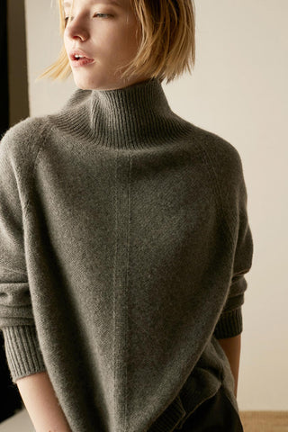 Sonicelife Turtleneck Side Split Wool Sweater